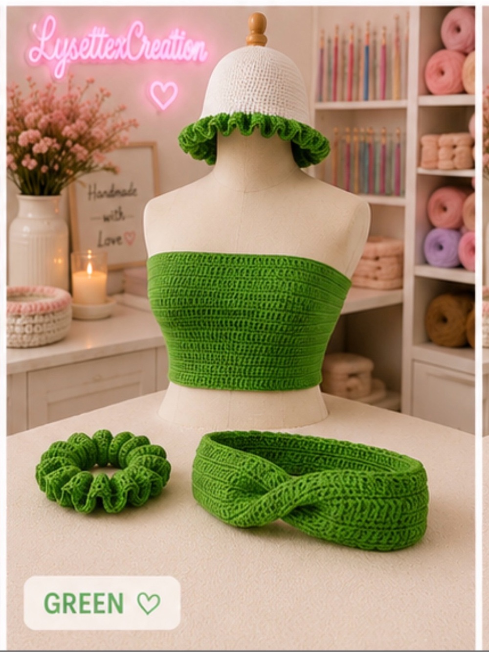 Handmade Green Crochet Tube Top Set with Headband OR Scrunchie